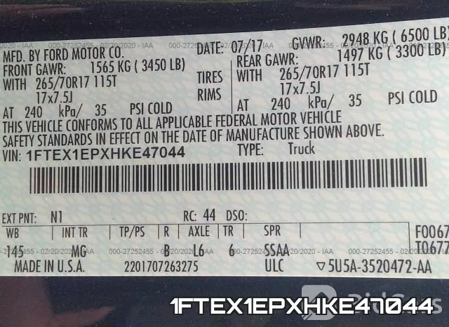 1FTEX1EPXHKE47044 фото 10