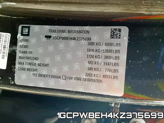 1GCPWBEH4KZ375699 фото 2