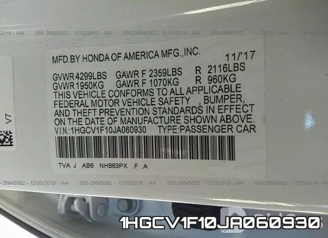 1HGCV1F10JA060930 фото 10
