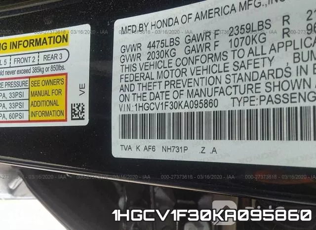 1HGCV1F30KA095860 фото 10
