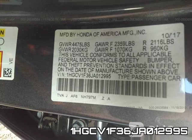 1HGCV1F36JA012995 фото 10