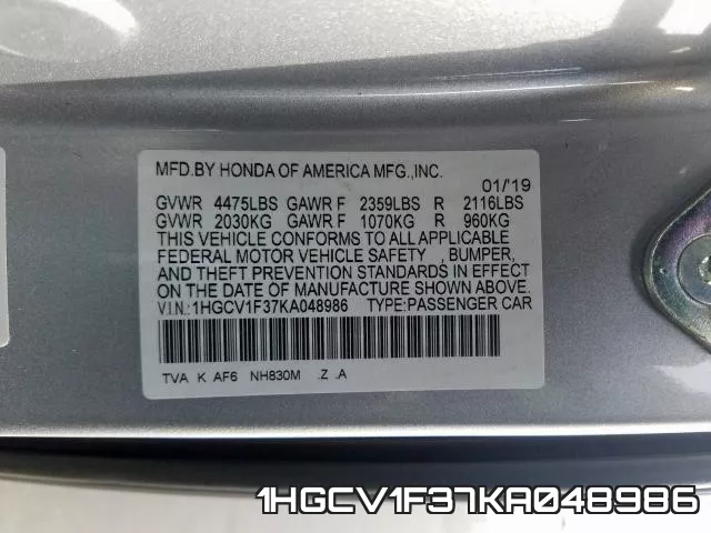 1HGCV1F37KA048986 фото 2