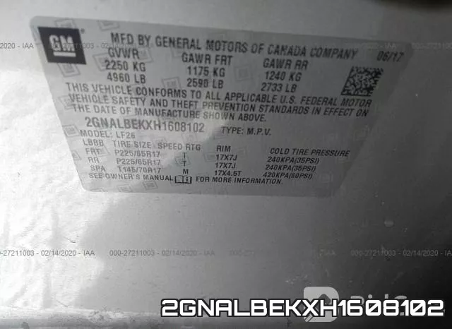 2GNALBEKXH1608102 фото 10