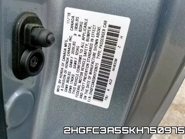 2HGFC3A55KH750975 фото 2