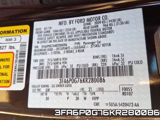 3FA6P0G76KR280086 фото 2