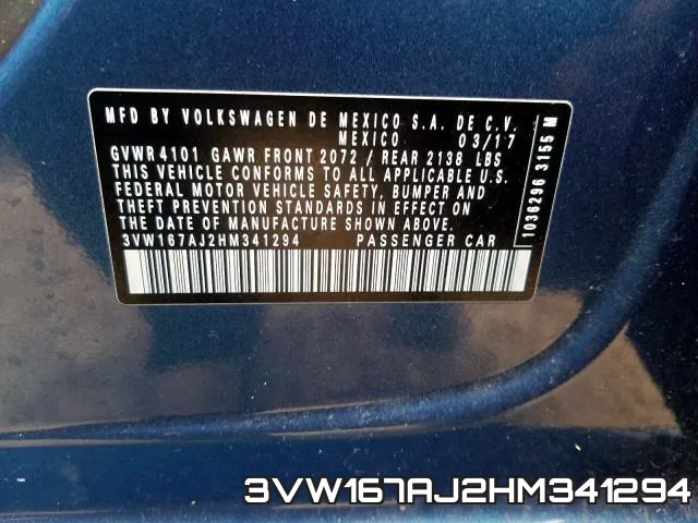3VW167AJ2HM341294 фото 2
