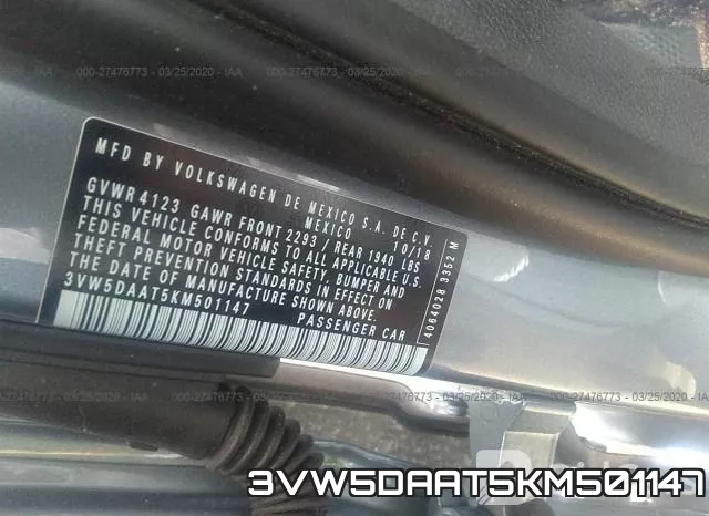 3VW5DAAT5KM501147 фото 10