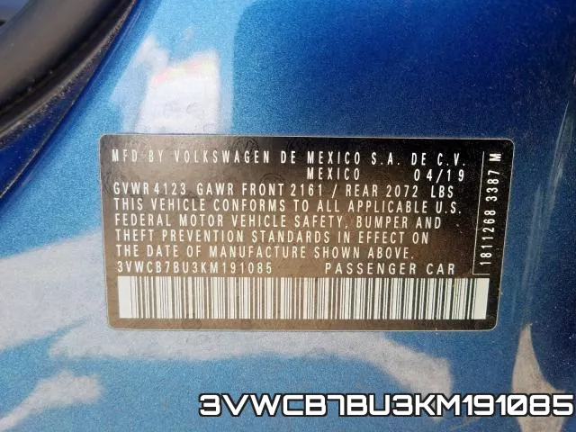 3VWCB7BU3KM191085 фото 2
