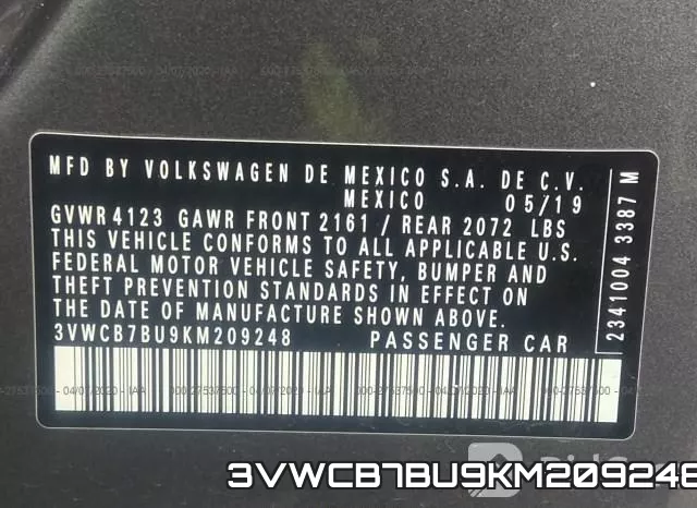 3VWCB7BU9KM209248 фото 10