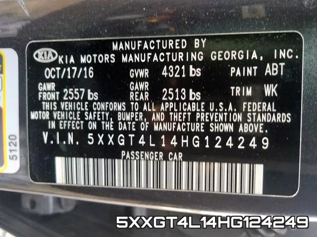 5XXGT4L14HG124249 фото 2