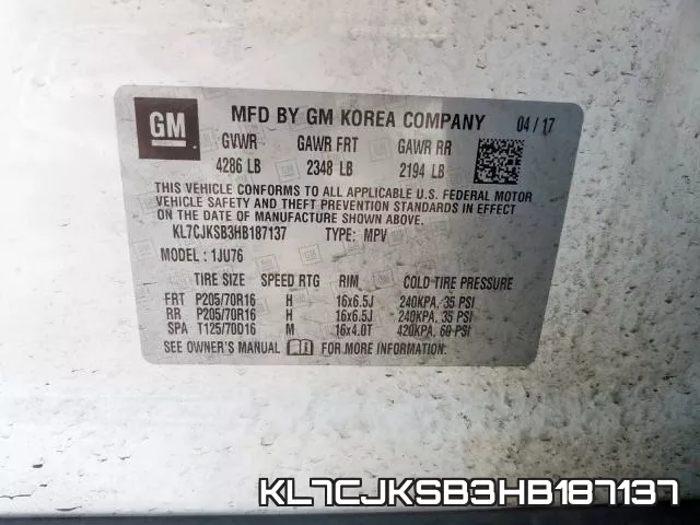 KL7CJKSB3HB187137 фото 2