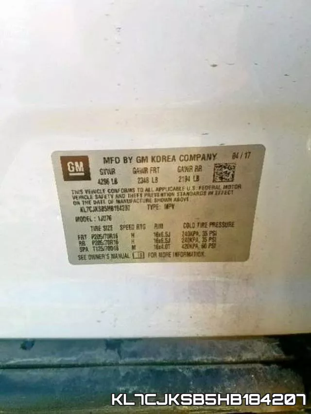 KL7CJKSB5HB184207 фото 2