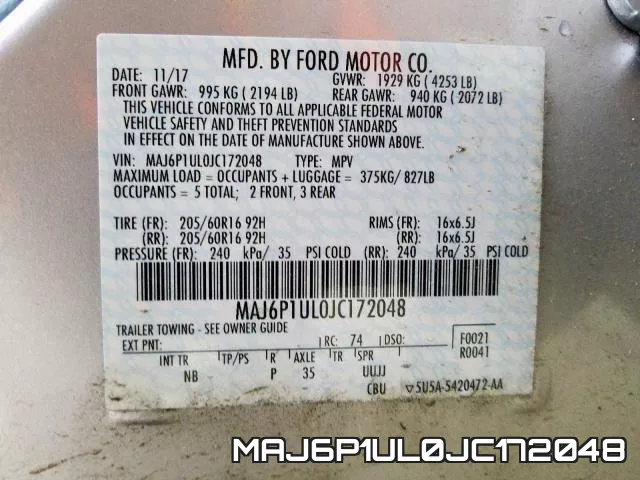 MAJ6P1UL0JC172048 фото 2