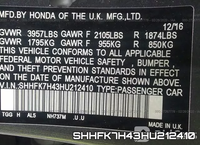 SHHFK7H43HU212410 фото 10
