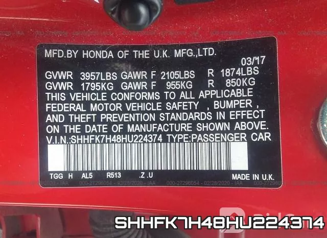SHHFK7H48HU224374 фото 10