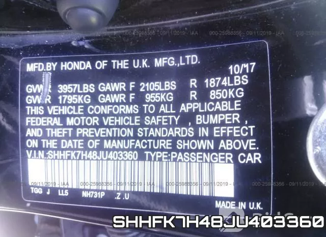 SHHFK7H48JU403360 фото 10