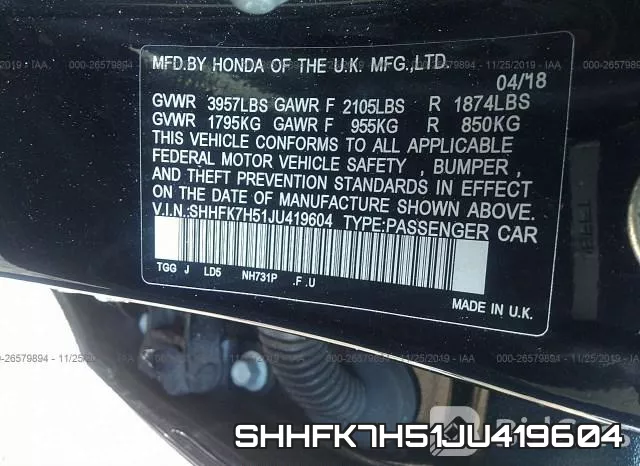 SHHFK7H51JU419604 фото 10