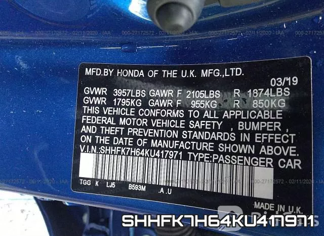 SHHFK7H64KU417971 фото 10