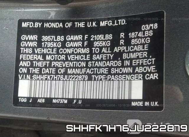 SHHFK7H76JU222879 фото 10