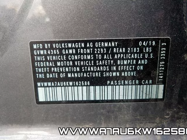 WVWWA7AU6KW162586 фото 2