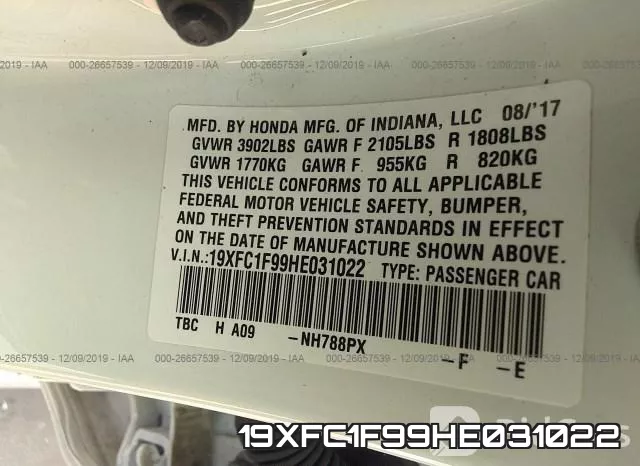 19XFC1F99HE031022 фото 10