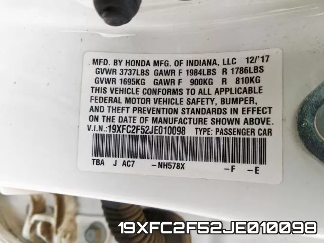 19XFC2F52JE010098 фото 2