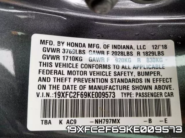 19XFC2F69KE009573 фото 2