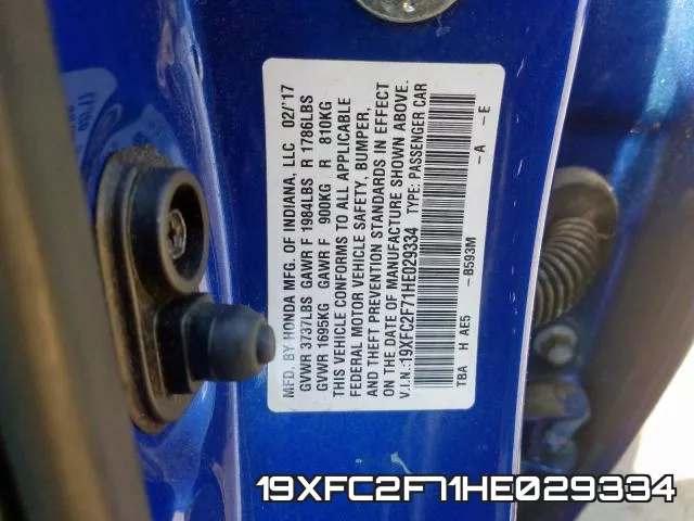 19XFC2F71HE029334 фото 2