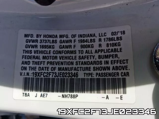 19XFC2F73JE023346 фото 2