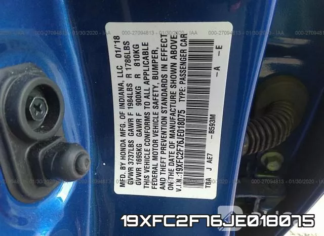 19XFC2F76JE018075 фото 10