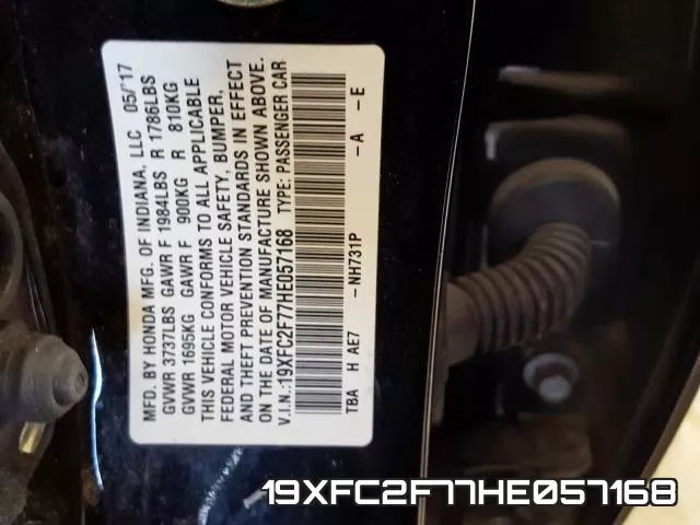 19XFC2F77HE057168 фото 2