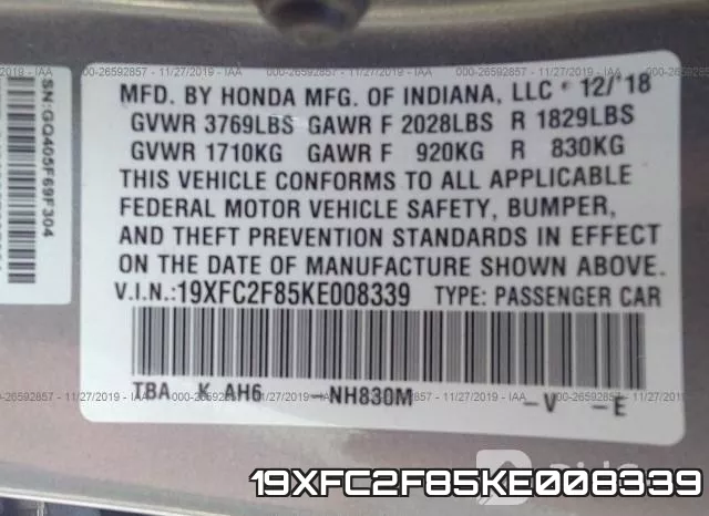 19XFC2F85KE008339 фото 10