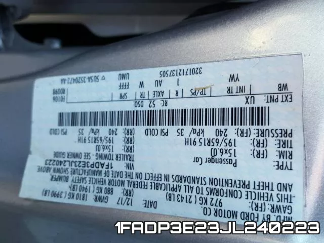 1FADP3E23JL240223 фото 2