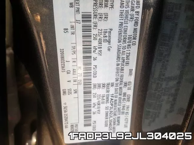 1FADP3L92JL304025 фото 2