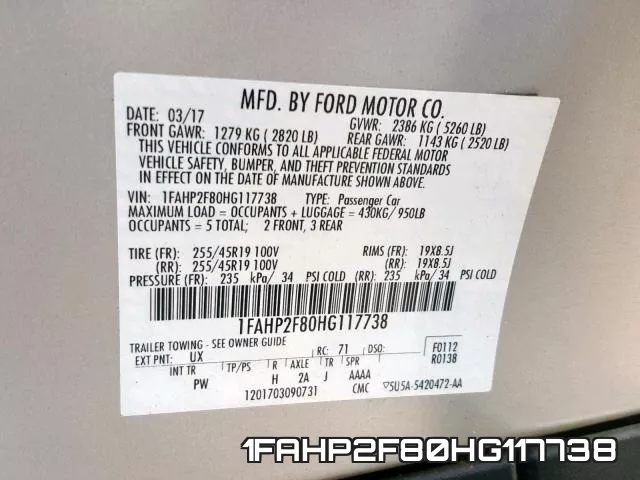 1FAHP2F80HG117738 фото 2