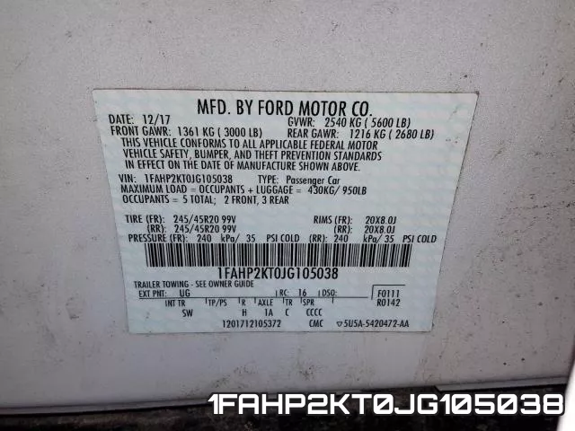 1FAHP2KT0JG105038 фото 2