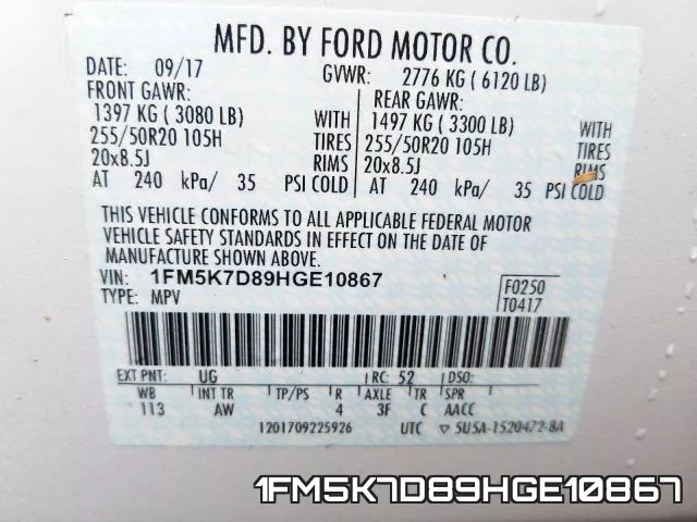 1FM5K7D89HGE10867 фото 2
