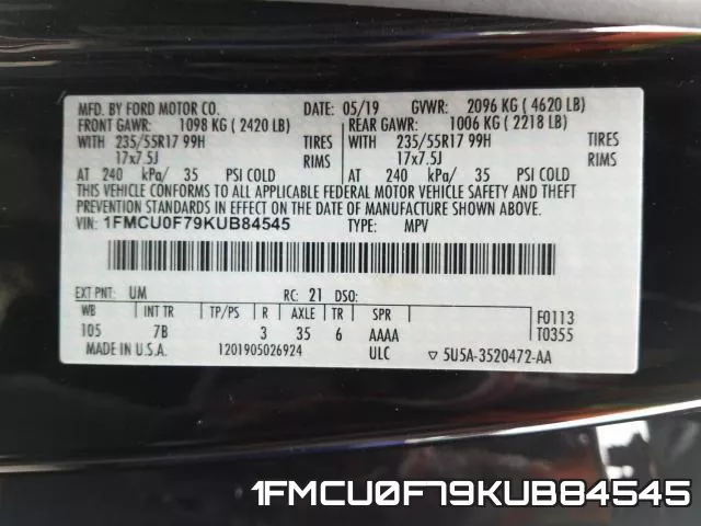 1FMCU0F79KUB84545 фото 2