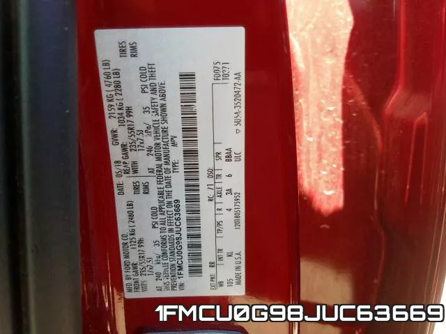 1FMCU0G98JUC63669 фото 2
