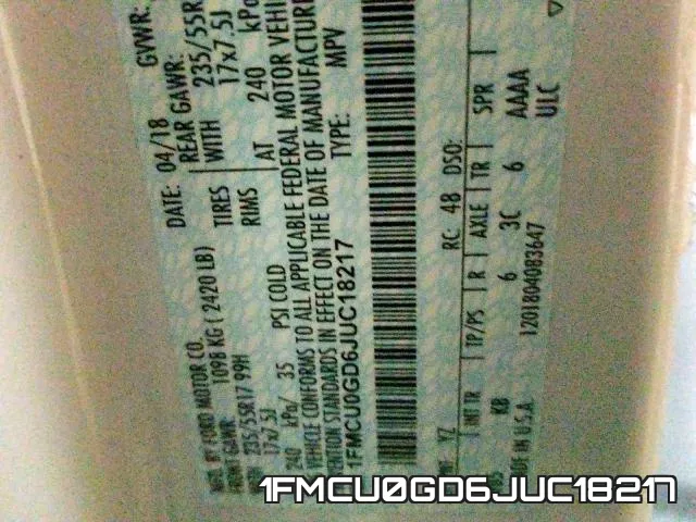 1FMCU0GD6JUC18217 фото 2
