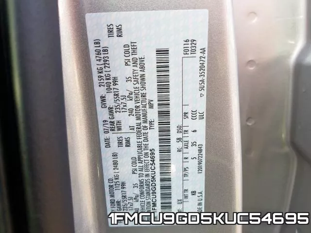 1FMCU9GD5KUC54695 фото 2