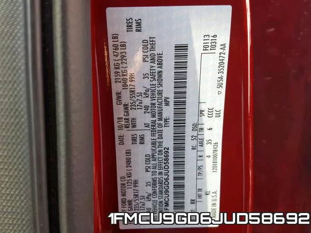 1FMCU9GD6JUD58692 фото 2
