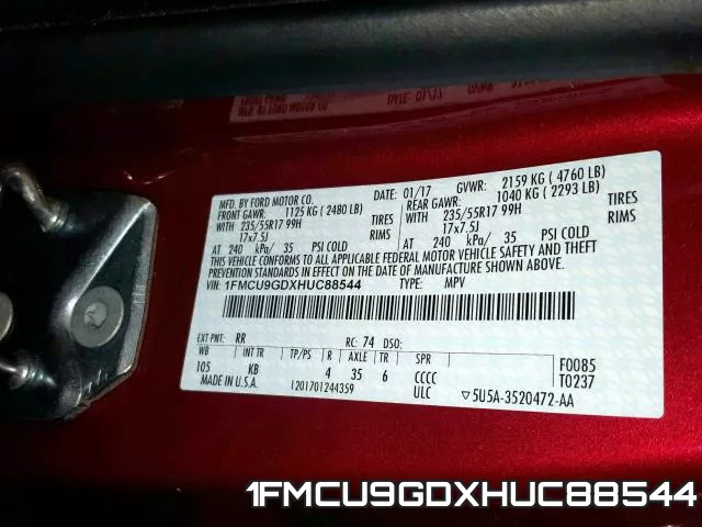 1FMCU9GDXHUC88544 фото 2