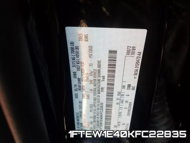 1FTEW1E40KFC22835 фото 2