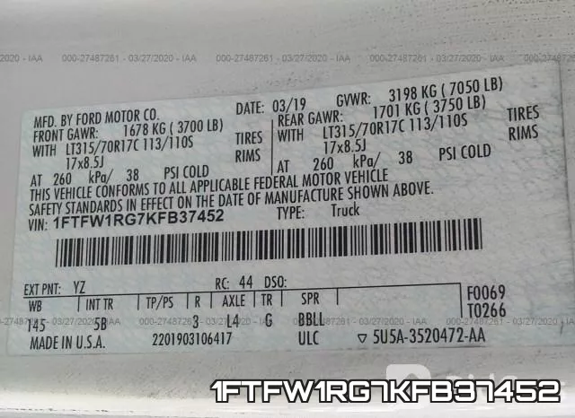 1FTFW1RG7KFB37452 фото 10