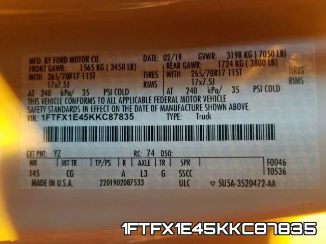 1FTFX1E45KKC87835 фото 2