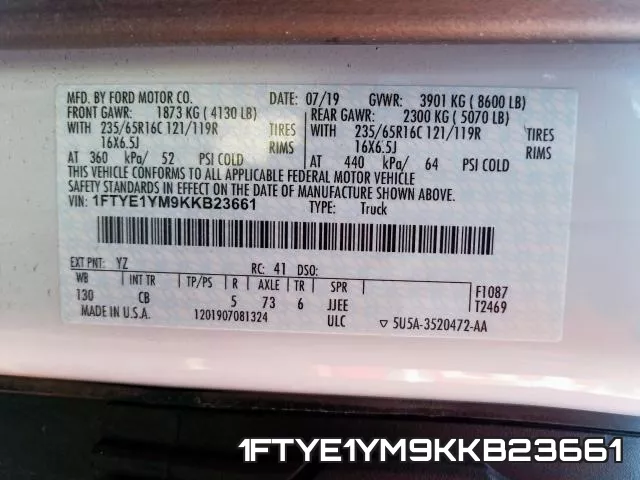 1FTYE1YM9KKB23661 фото 2
