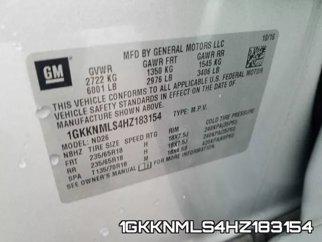 1GKKNMLS4HZ183154 фото 2