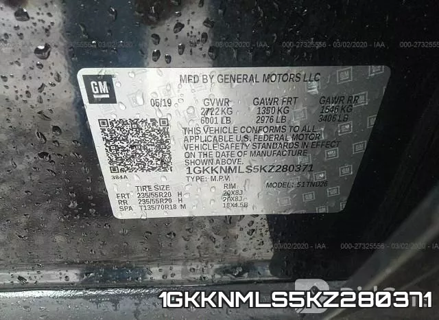 1GKKNMLS5KZ280371 фото 10