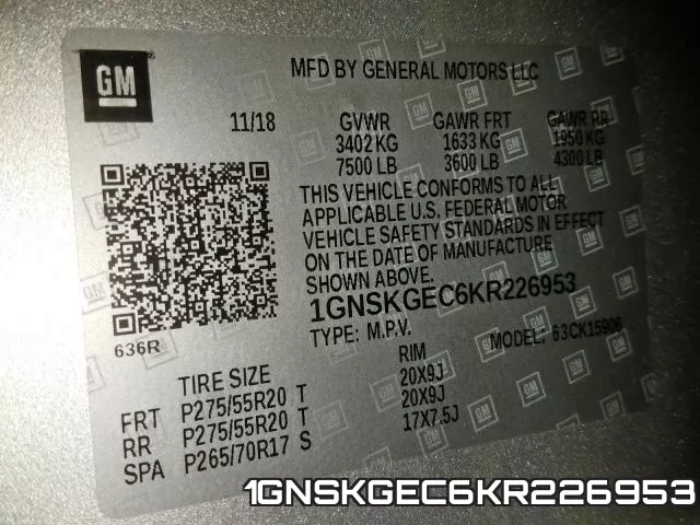 1GNSKGEC6KR226953 фото 2